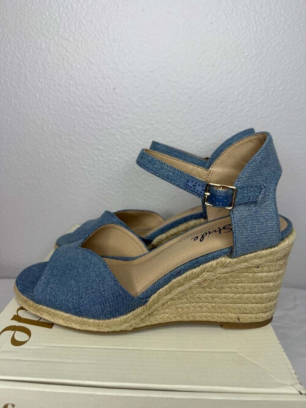 LifeStride Tess Espadrille Wedge Sandals Size 9W Blue Denim